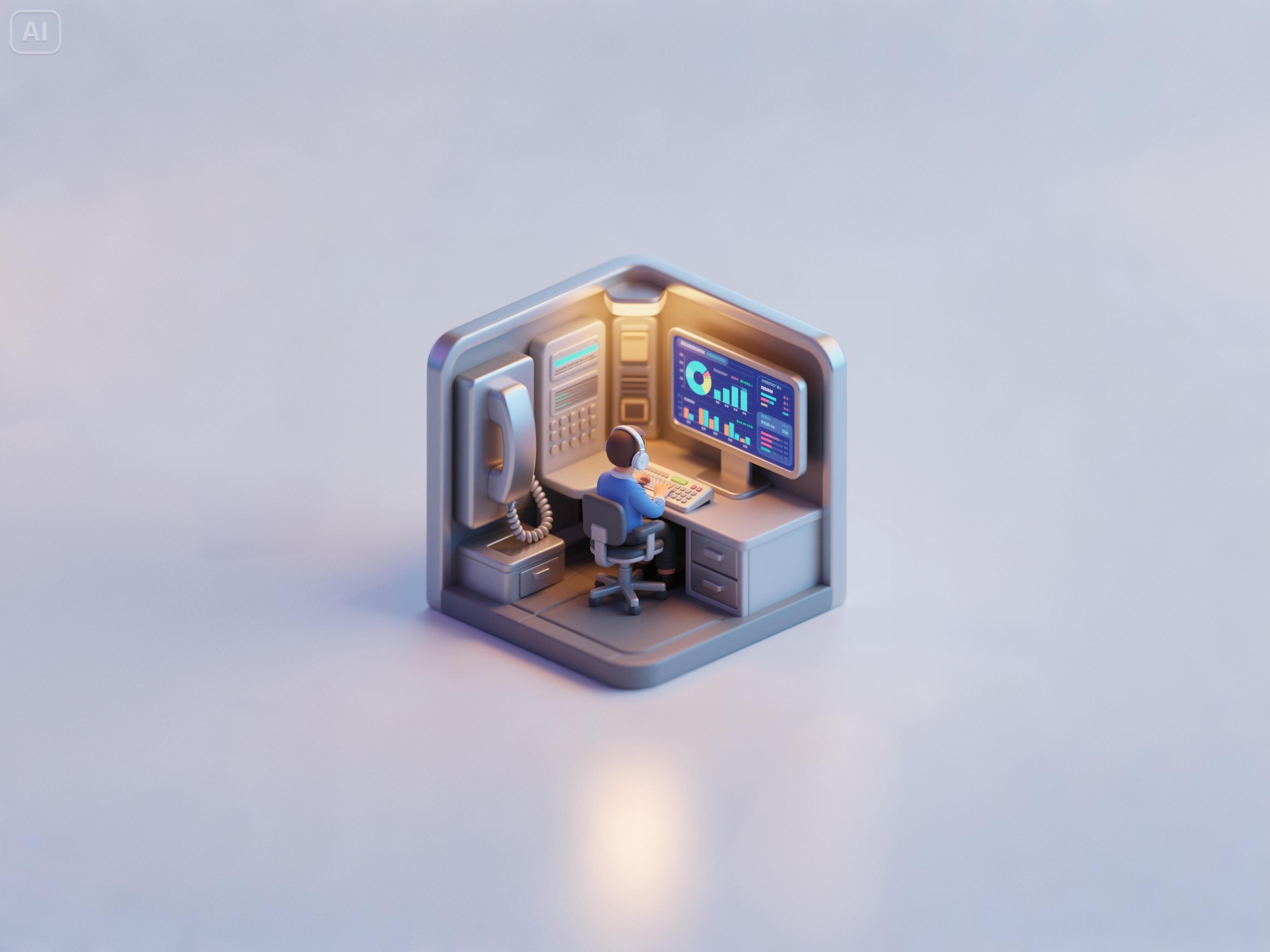 AI 客服电话空间 3D 插画