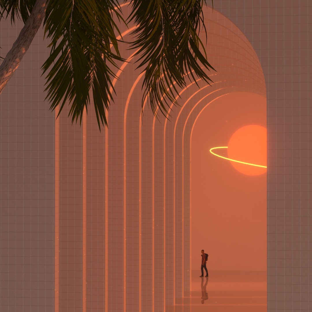橙色拱廊 C4D 场景